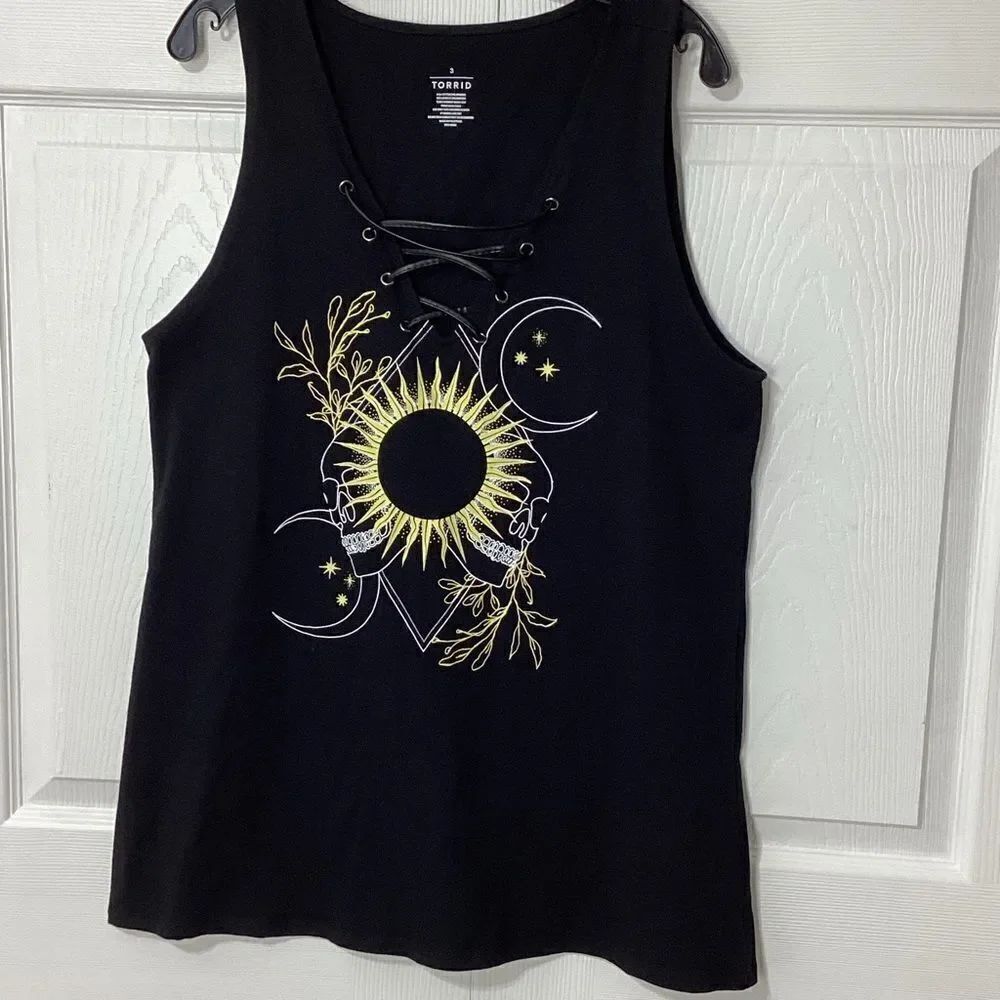 Torrid Black Wicked Skulls Sun Tank Top Laced Neckline Torrid Sizing 3